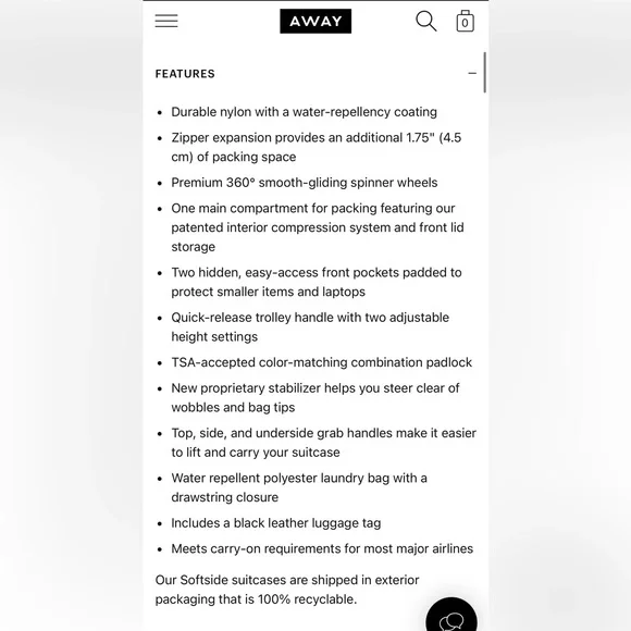 Away Jet Black Softside Carry-On Luggage - Picture 7 of 16